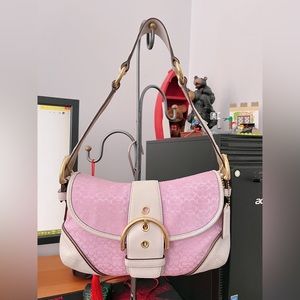 100% Authentic Vintage Y2K COACH Pink Lilac Canvas White Leather Soho Bag 🌸🌸🌸